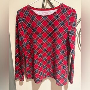 Talbots Red Plaid Tee with Blue Accents Size Medium Petite Cotton